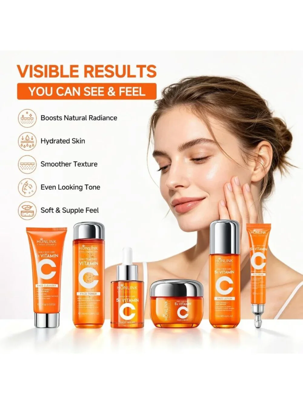 6-Piece Vitamin C & Niacinamide Skincare Set for Daily Facial Care Routine